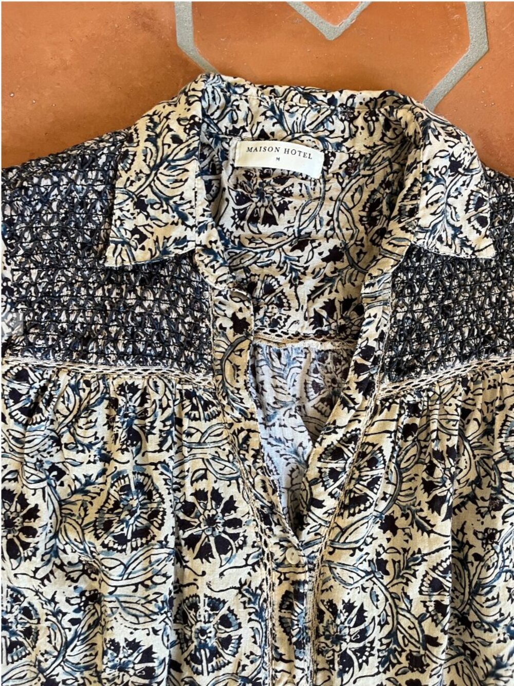 Maison Hotel Phoebe Blouse - Navy Blue Block Print - Picture 6 of 9